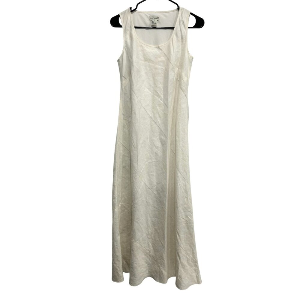 Ann Taylor White Sleeveless Maxi Dress Linen Size 4 Lined Cottagecore Beachy